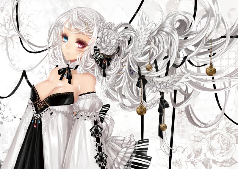 Anime Girl with White Hair — Dramatic, Digital Art, Dress