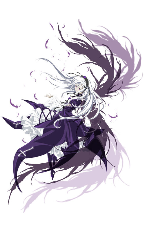 Anime Girl with White Hair — Dramatic, Digital Art, Long Hair, Purple Dress