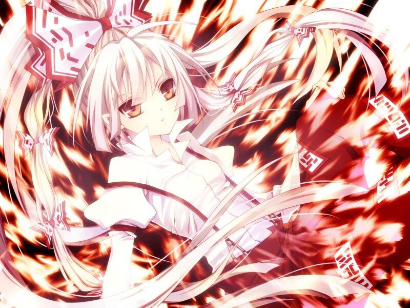 Anime Girl with White Hair — Dramatic, Fire
