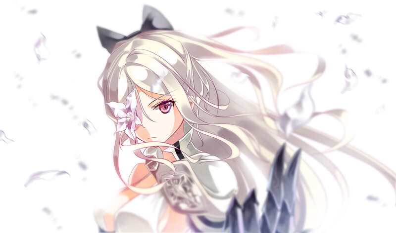 Anime Girl with White Hair — Dramatic, Flower