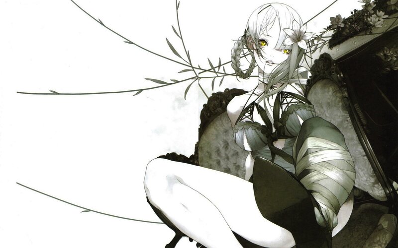 Anime Girl with White Hair — Dramatic, Manga, Flowers