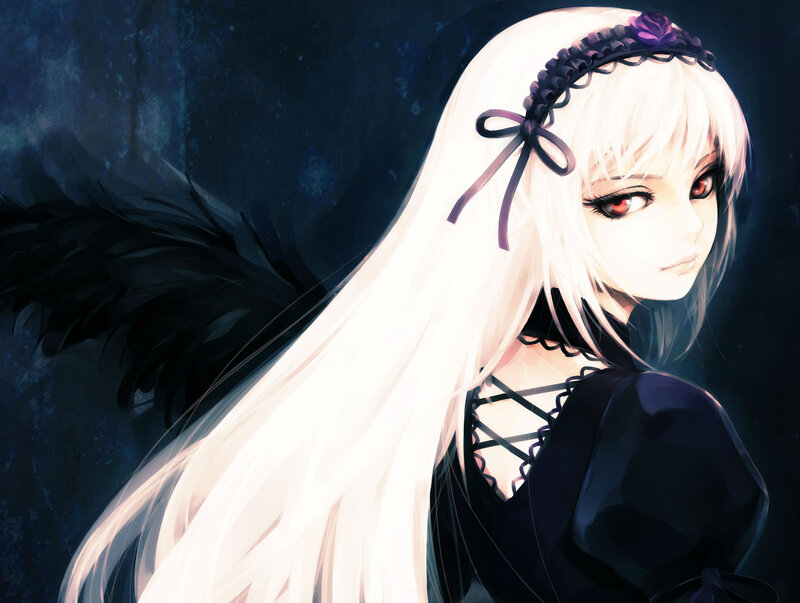 Anime Girl with White Hair — Dramatic, Night, Digital Art, Black Wings