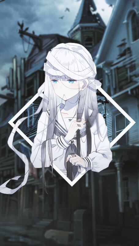 Anime Girl with White Hair — Dramatic, Night, Digital Art, Building