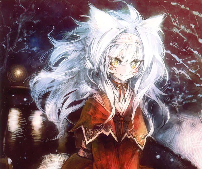 Anime Girl with White Hair — Dramatic, Night, Digital Art, Cat Ears