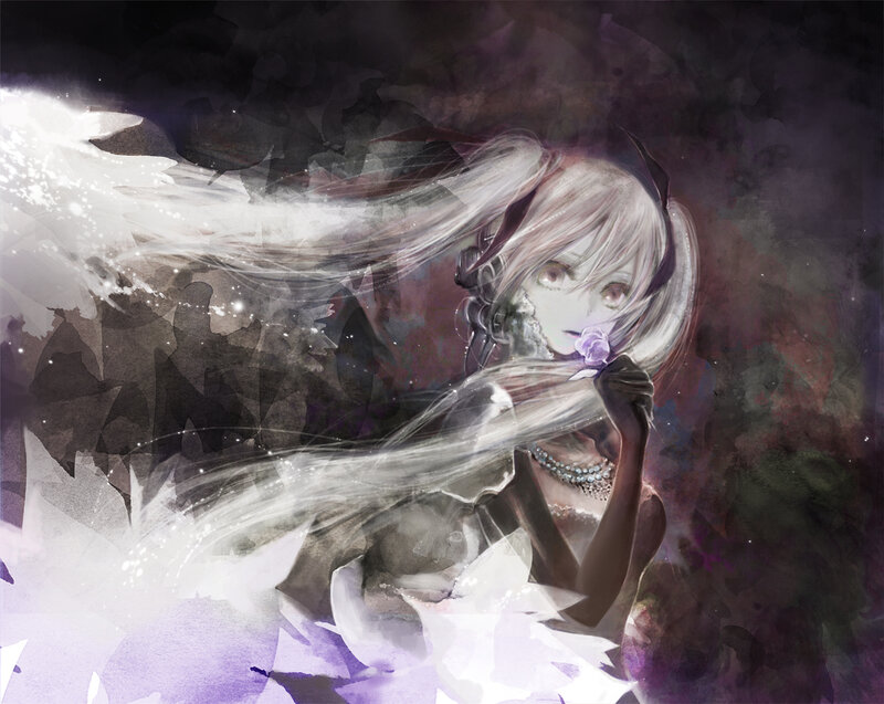 Anime Girl with White Hair — Dramatic, Night, Digital Art, Flower