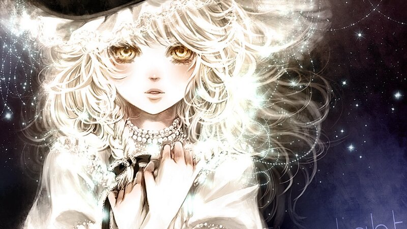 Anime Girl with White Hair — Dramatic, Night, Digital Art, Stars