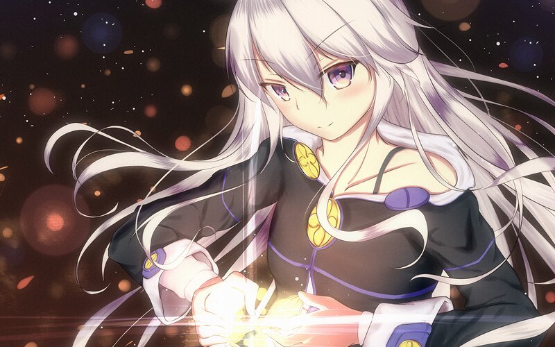 Anime Girl with White Hair — Dramatic, Night, Long Hair, Magic