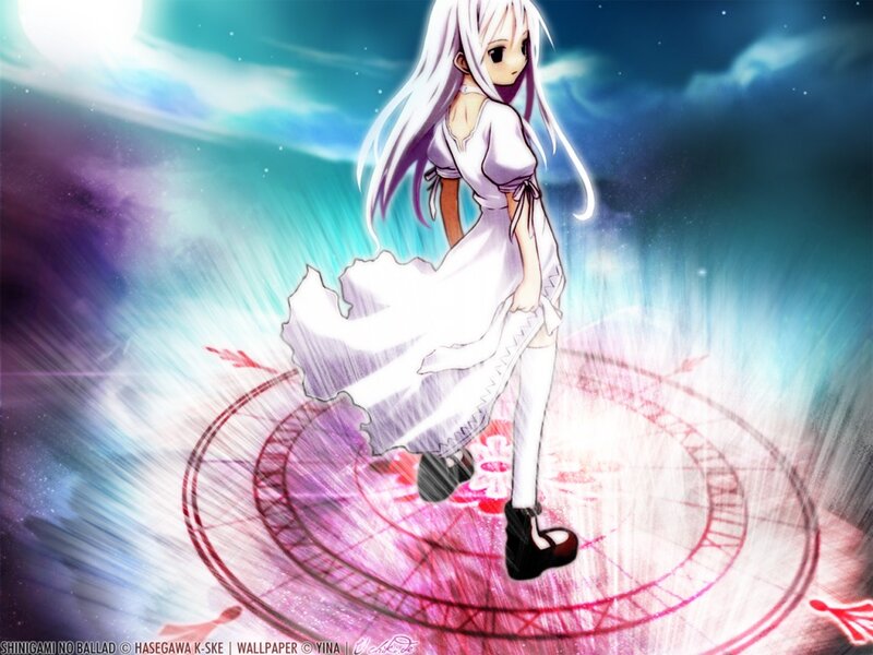 Anime Girl with White Hair — Dramatic, Night, Magic Circle