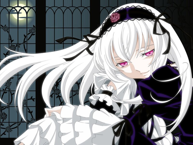 Anime Girl with White Hair — Dramatic, Night, Moon
