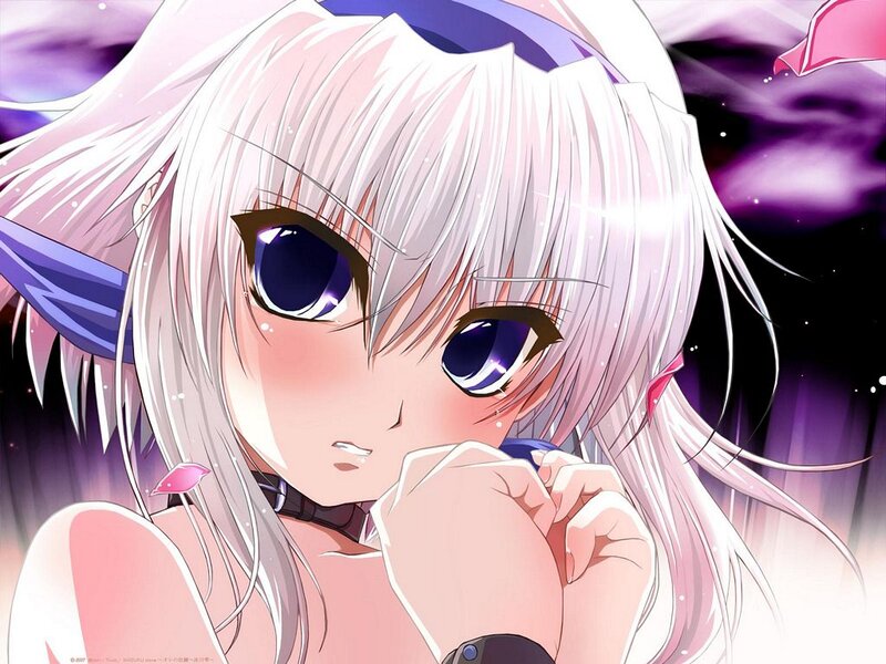 Anime Girl with White Hair — Dramatic, Night, Purple Eyes