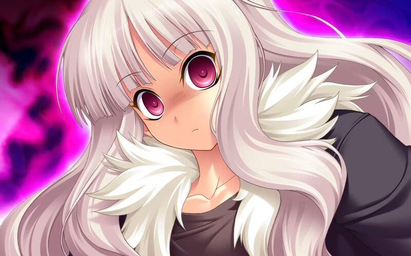 Anime Girl with White Hair — Dramatic, Purple Background