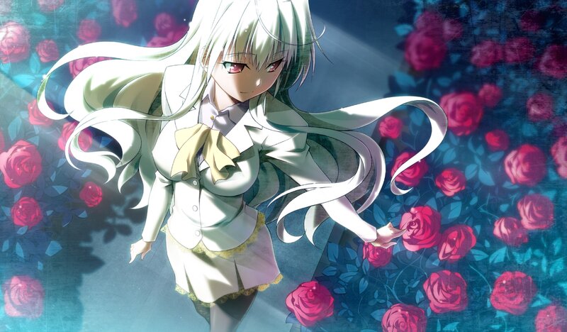 Anime Girl with White Hair — Dramatic, Roses