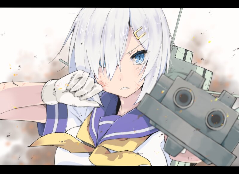 Anime Girl with White Hair — Dramatic, Ship Cannon
