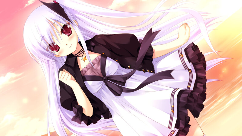 Anime Girl with White Hair — Dramatic, Sunset, Long Hair