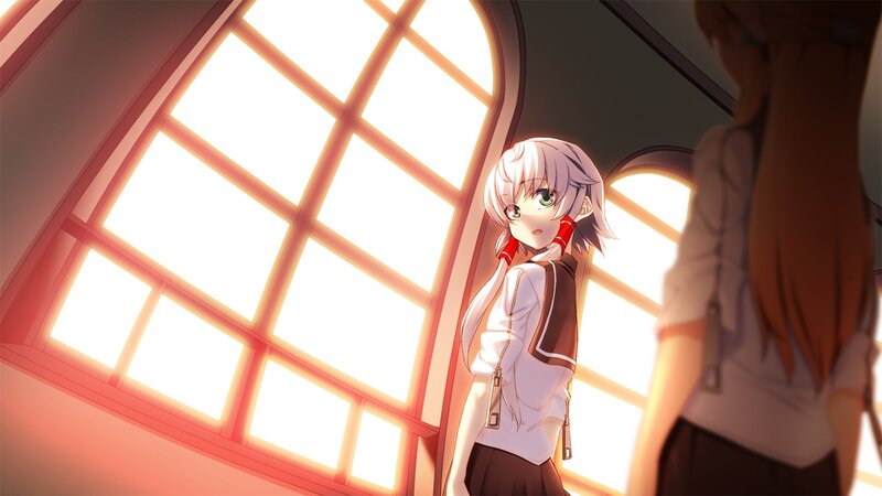 Anime Girl with White Hair — Dramatic, Sunset, Window