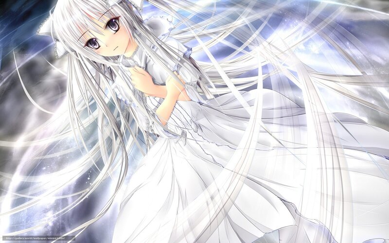 Anime Girl with White Hair — Dramatic, White Dress, Long Hair