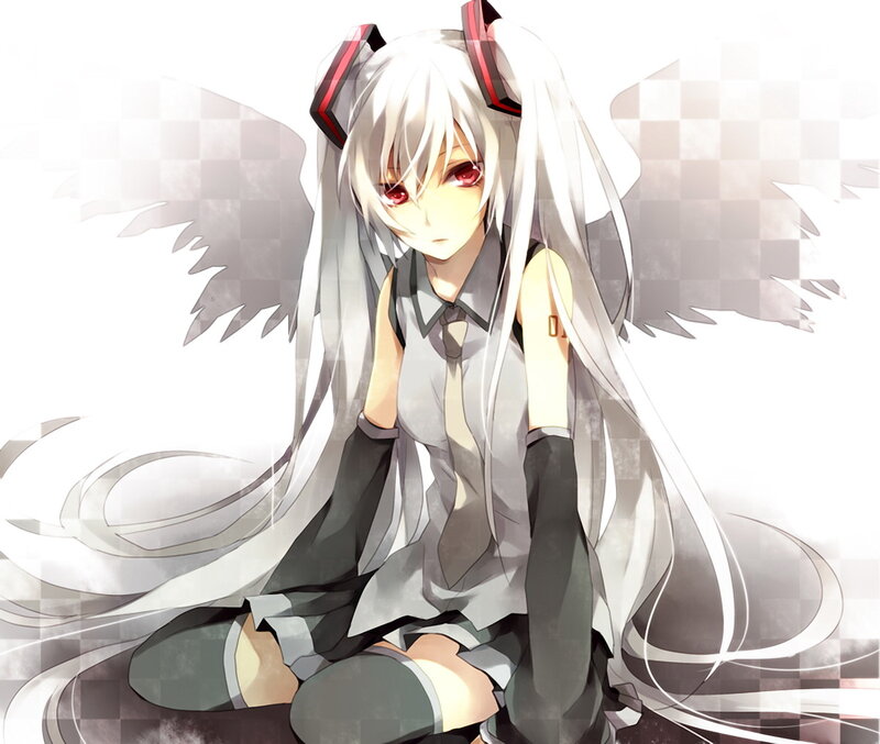 Anime Girl with White Hair — Dramatic, Wings, Headphones