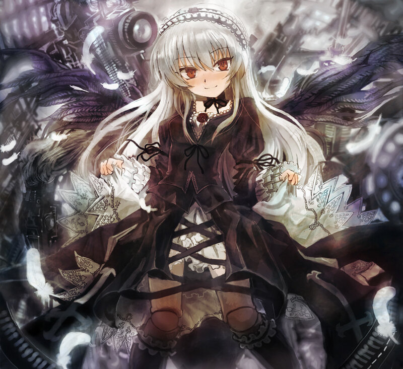 Anime Girl with White Hair — Dramatic, Wings