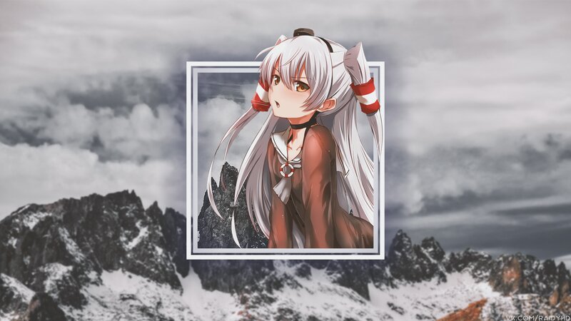 Anime Girl with White Hair — Dramatic, Winter, Mountains, Clouds