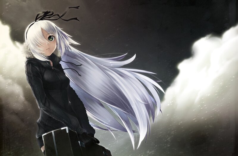 Anime Girl with White Hair — Dramatic, Winter