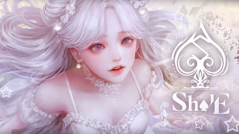 Anime Girl with White Hair — Dreamy, Digital Art, Stars