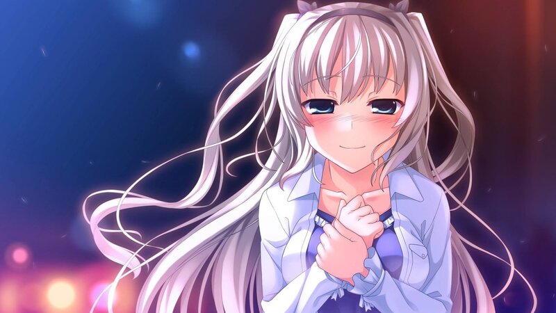 Anime Girl with White Hair — Dreamy, Night, Long Hair, Blush