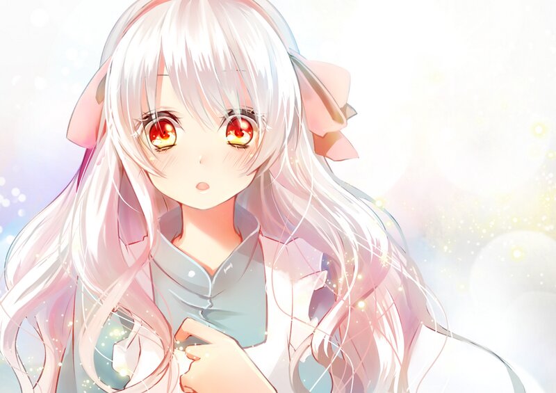 Anime Girl with White Hair — Dreamy, Red Eyes