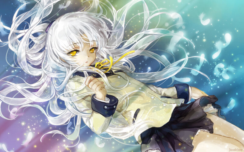 Anime girl with white hair floating