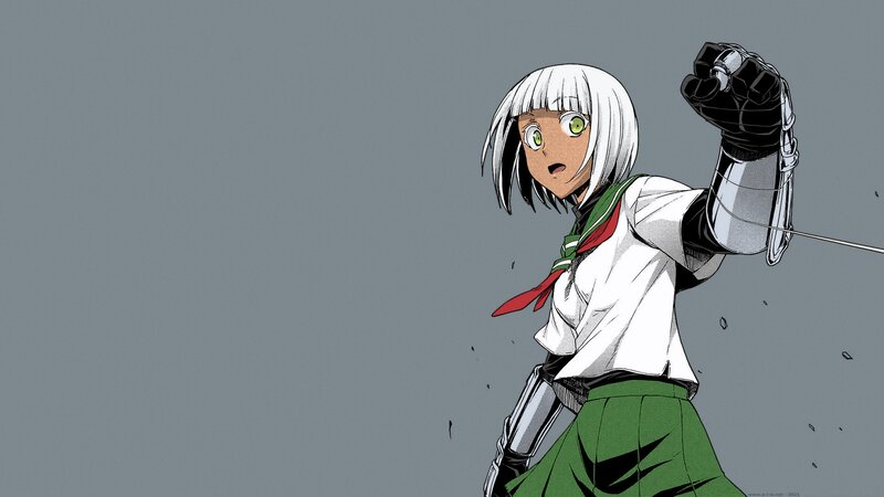 Anime Girl with White Hair — Gray, Dramatic, Manga, Mechanical Arm