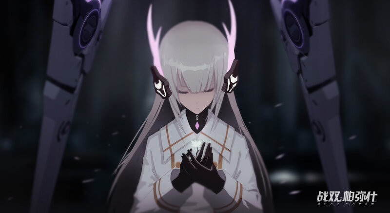 Anime Girl with White Hair — Gray, Dramatic, Night, Robot Arms
