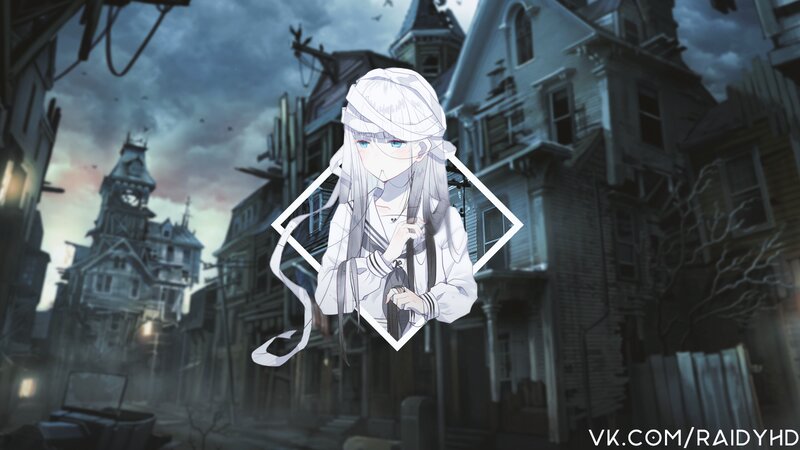 Anime Girl with White Hair — Gray, Dramatic, Night