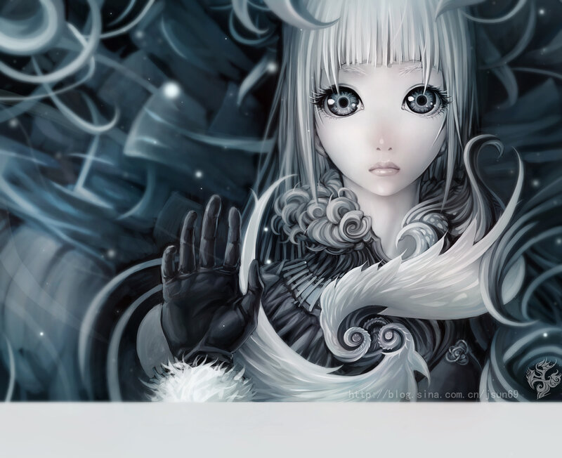 Anime Girl with White Hair — Gray, Dramatic