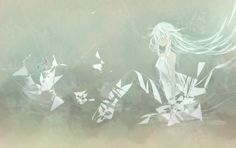 Anime Girl with White Hair — Gray, Dreamy
