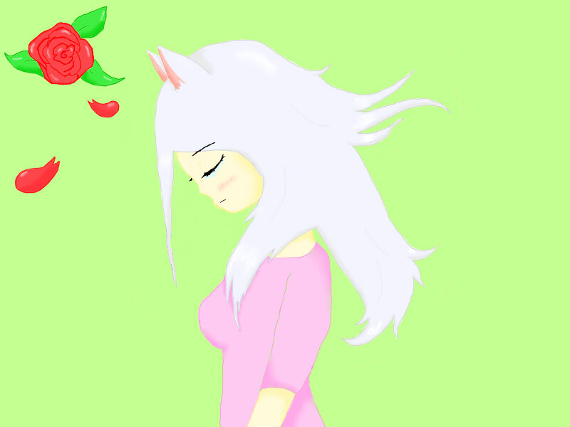 Anime Girl with White Hair — Green, Calm