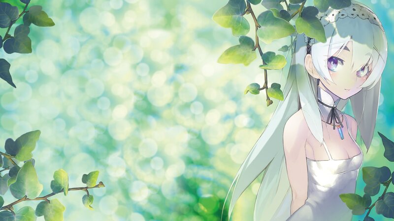 Anime Girl with White Hair — Green, Serene