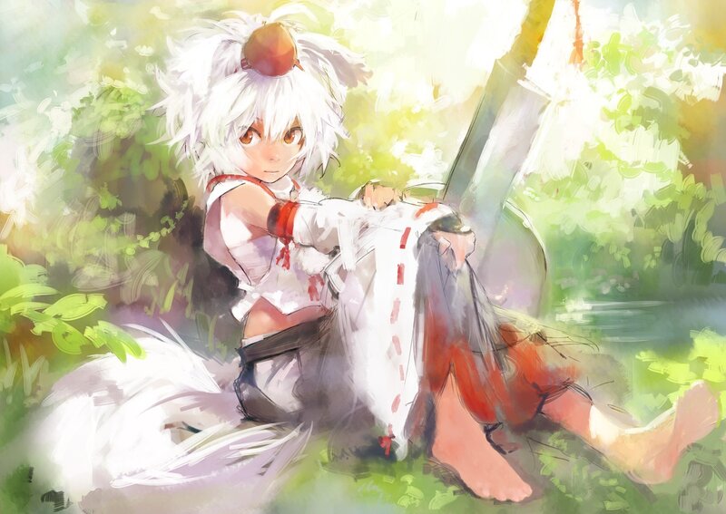 Anime girl with white hair in forest