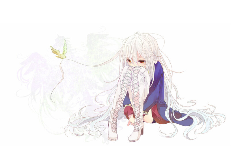 Anime Girl with White Hair — Melancholic, Digital Art