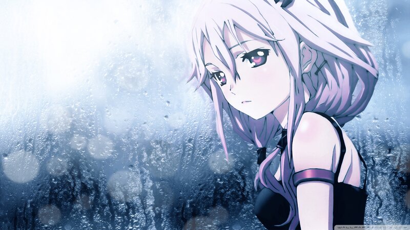 Anime Girl with White Hair — Melancholic, Rainy Window