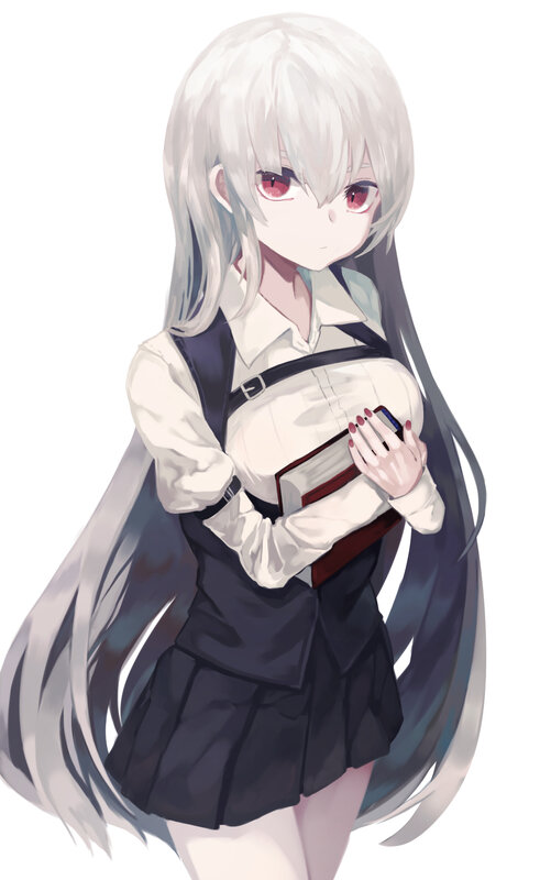 Anime Girl with White Hair — Neutral, Digital Art, Book