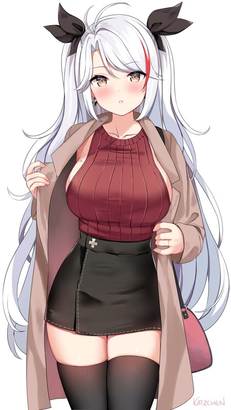 Anime Girl with White Hair — Neutral, Digital Art, Coat