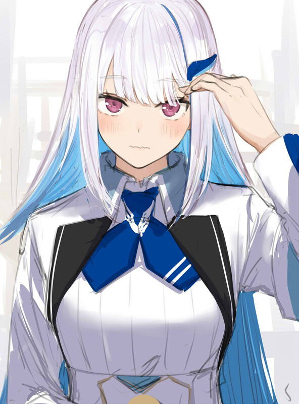 Anime Girl with White Hair — Neutral, Digital Art, School Uniform
