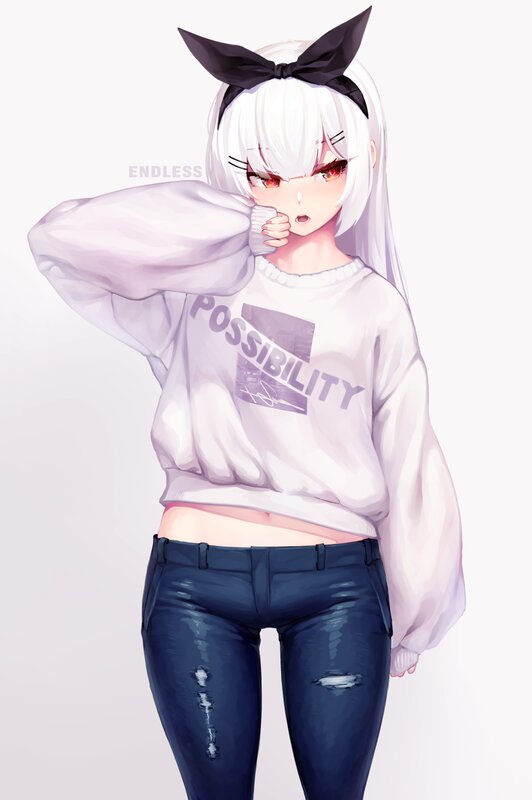 Anime Girl with White Hair — Neutral, Digital Art, Sweatshirt