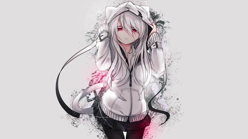 Anime Girl with White Hair — Neutral, Digital Art