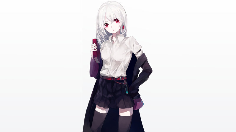 Anime Girl with White Hair — Neutral, Digital Art, White Shirt