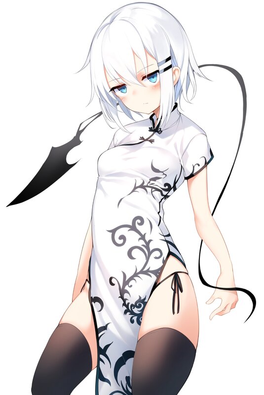Anime Girl with White Hair — Neutral, White Dress