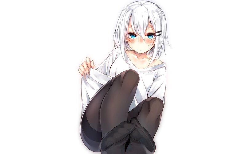 Anime Girl with White Hair — Neutral, White Shirt