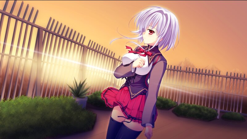 Anime Girl with White Hair — Orange, Dramatic, Sunset