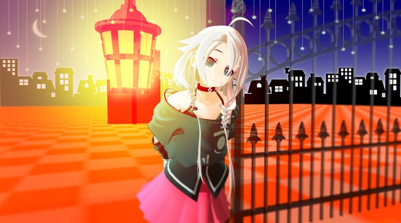 Anime Girl with White Hair — Orange, Dreamy