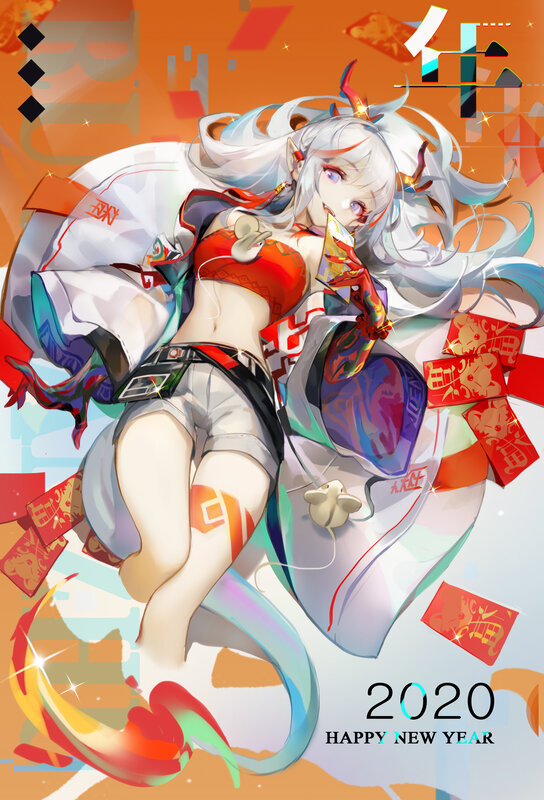 Anime Girl with White Hair — Orange, Festive