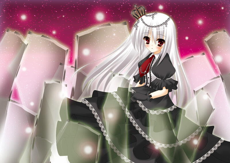 Anime Girl with White Hair — Pink, Dramatic